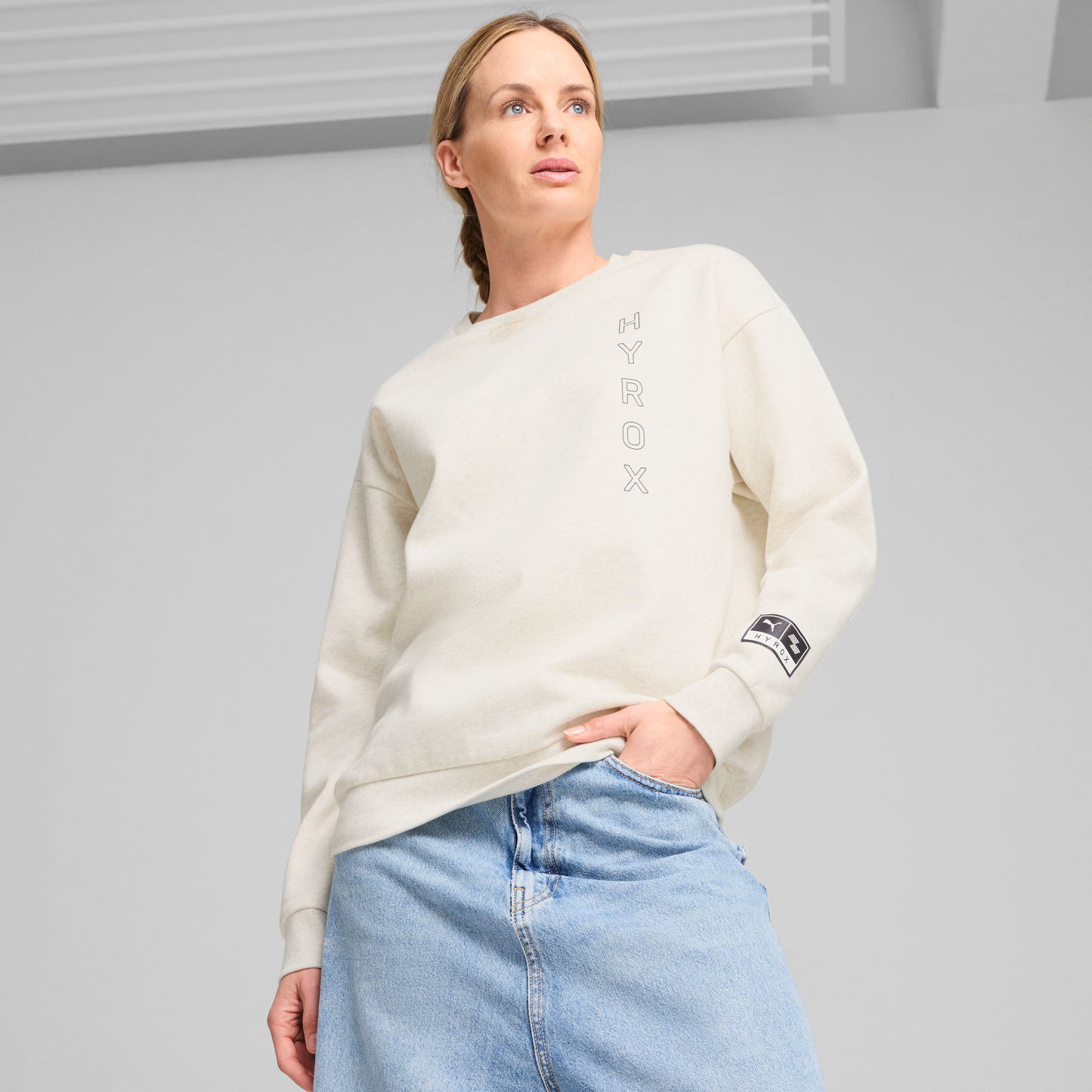 HYROX x PUMA Graphic Crew FL - Puma White Heather